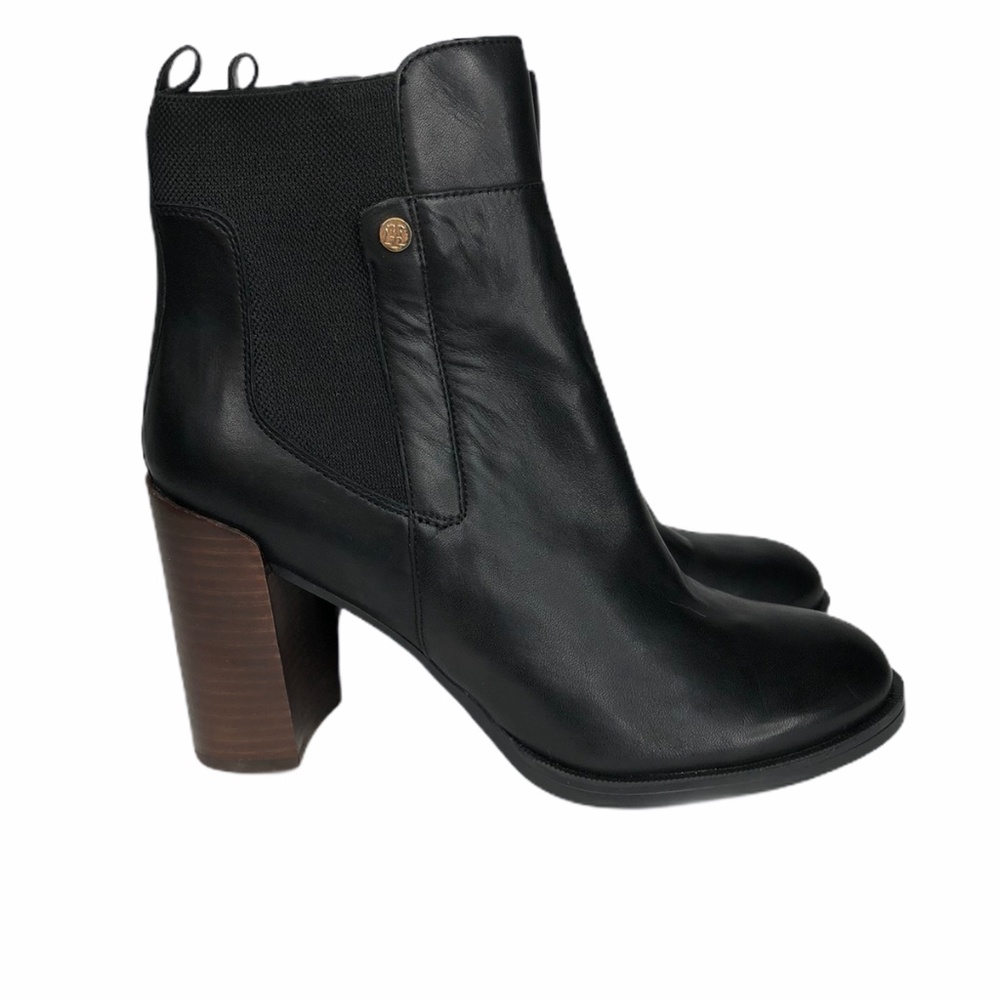 Tommy Hilfiger Leather Ankle Boot Sz 11 Black Block Heel